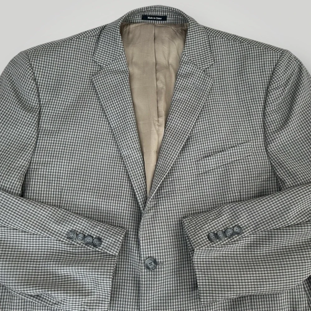 Joseph & Feiss Gold‎ Blazer Mens 44 SHORT Gray Check Single Breasted Wool Blend